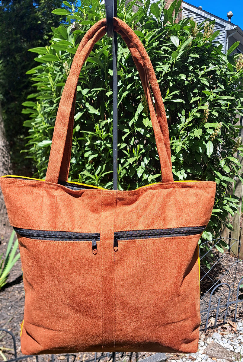 Embroidered Floral Hummingbird Large Suede Purse Tote Bag, Yellow Colo