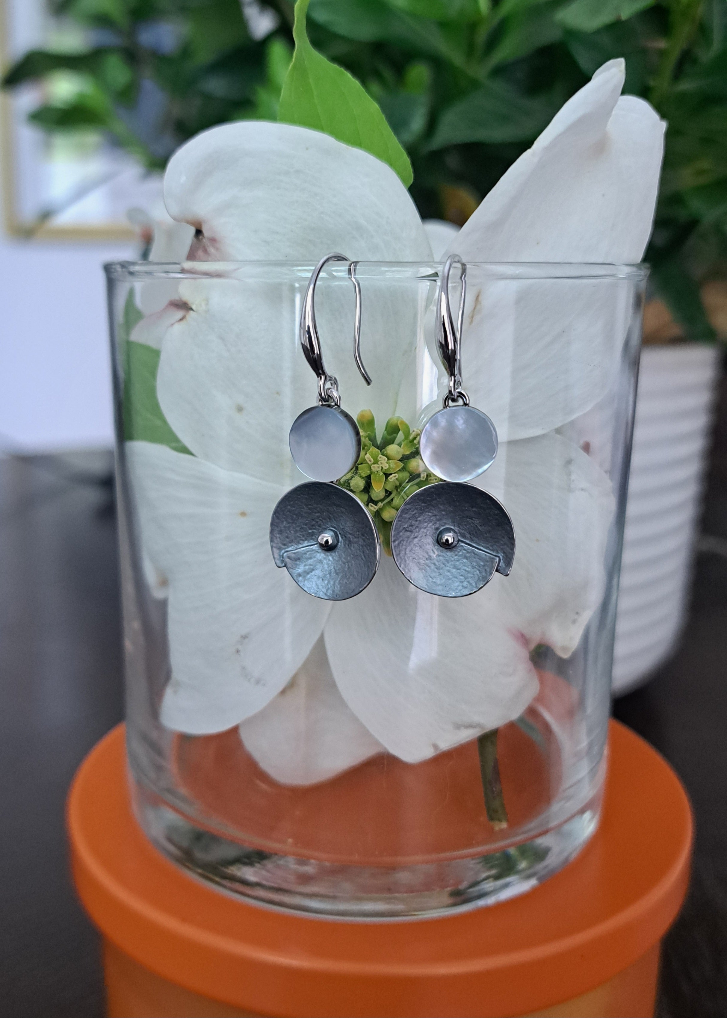 Sterling Silver Drop Earrings with Shell Detail