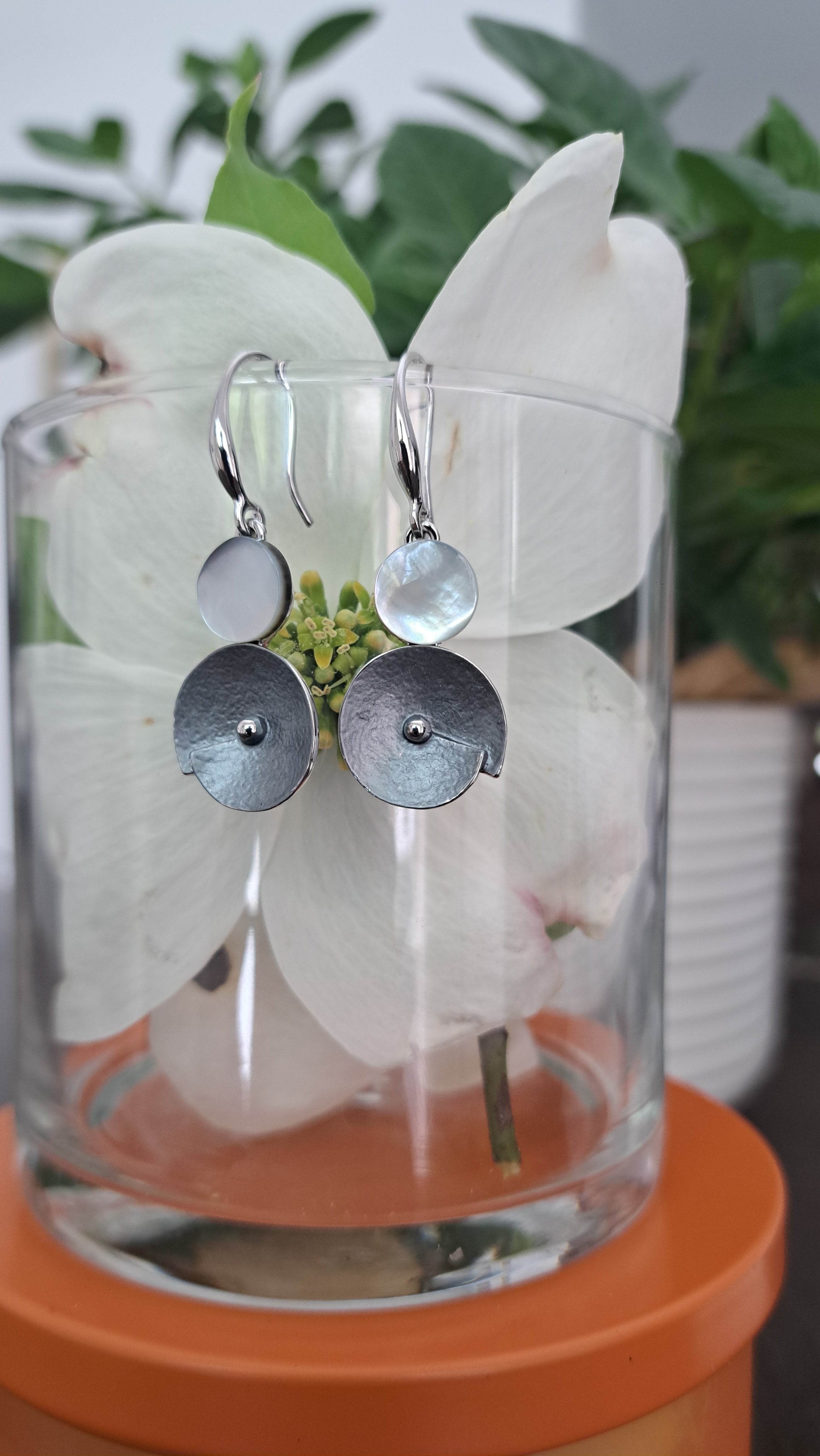 Sterling Silver Drop Earrings with Shell Detail