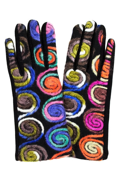 Women's Gloves, Contrast Yarn Embroidery, Touchscreen Smart Gloves