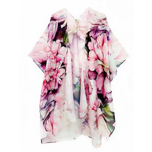 Women's Kimono, Pink - Peony Flower Print