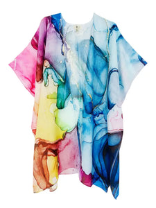 Women's Kimono, Unisex Style, Blue and Pink Marble Print