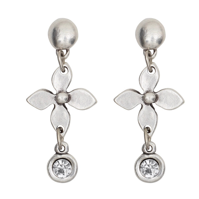 Pewter Earrings with 925 Silver Plating and Crystal