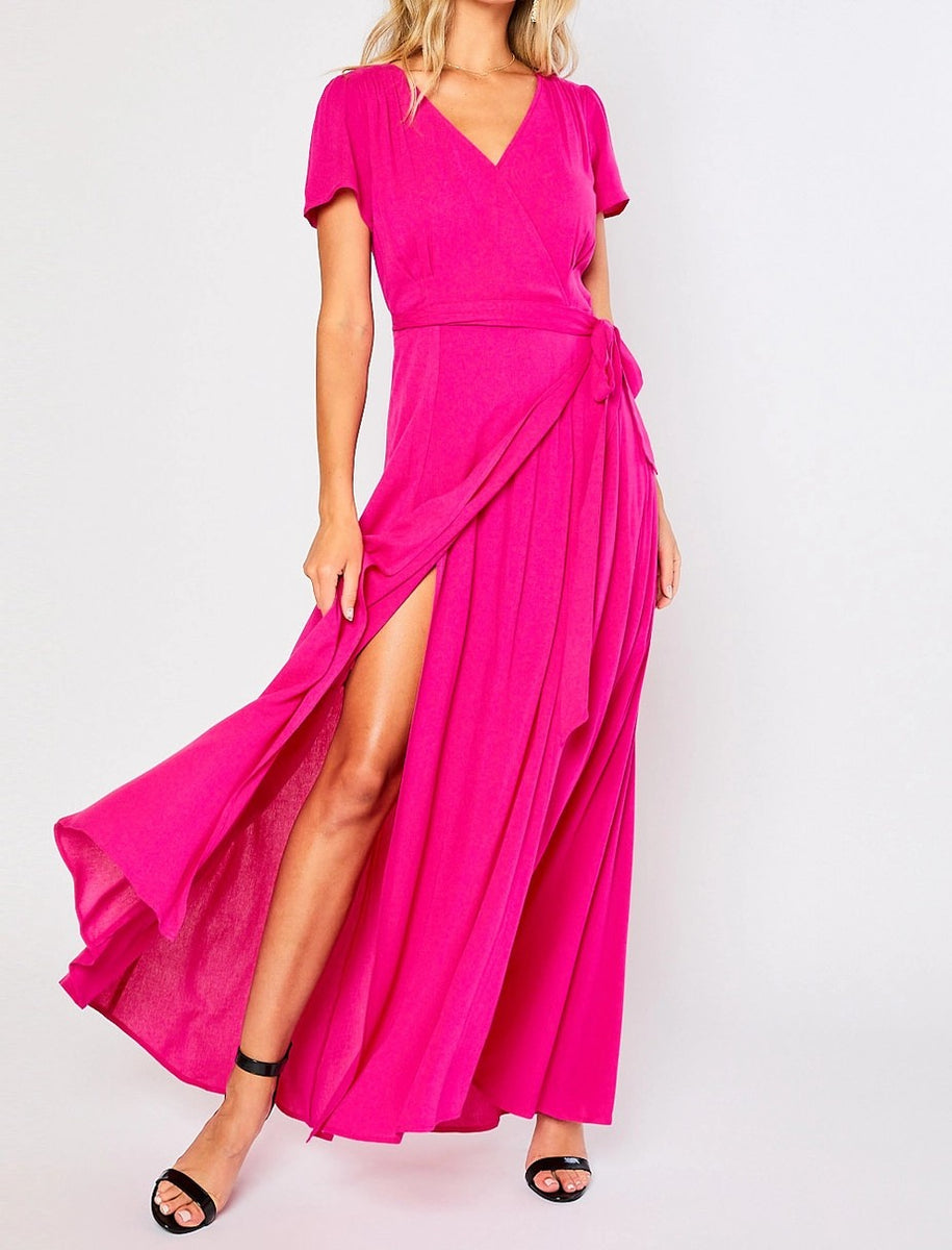 Flowy Hot Pink Women's Maxi Wrap Dress XL