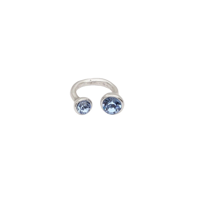 Handmade Brass Ring with Sterling Silver Plating & Blue Crystal