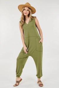 V-Neck Loose Fit, Slouchy & Comfy Romper with Pockets