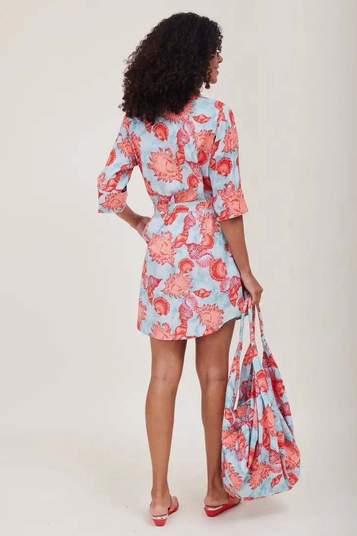 Button Front Pleated Shirt Dress with Side Pockets