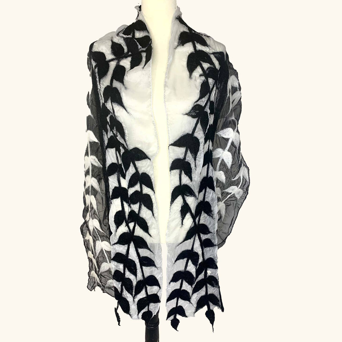 Women's Shawl Wrap, Silk & Felt Split Vine Design Lavender Rose