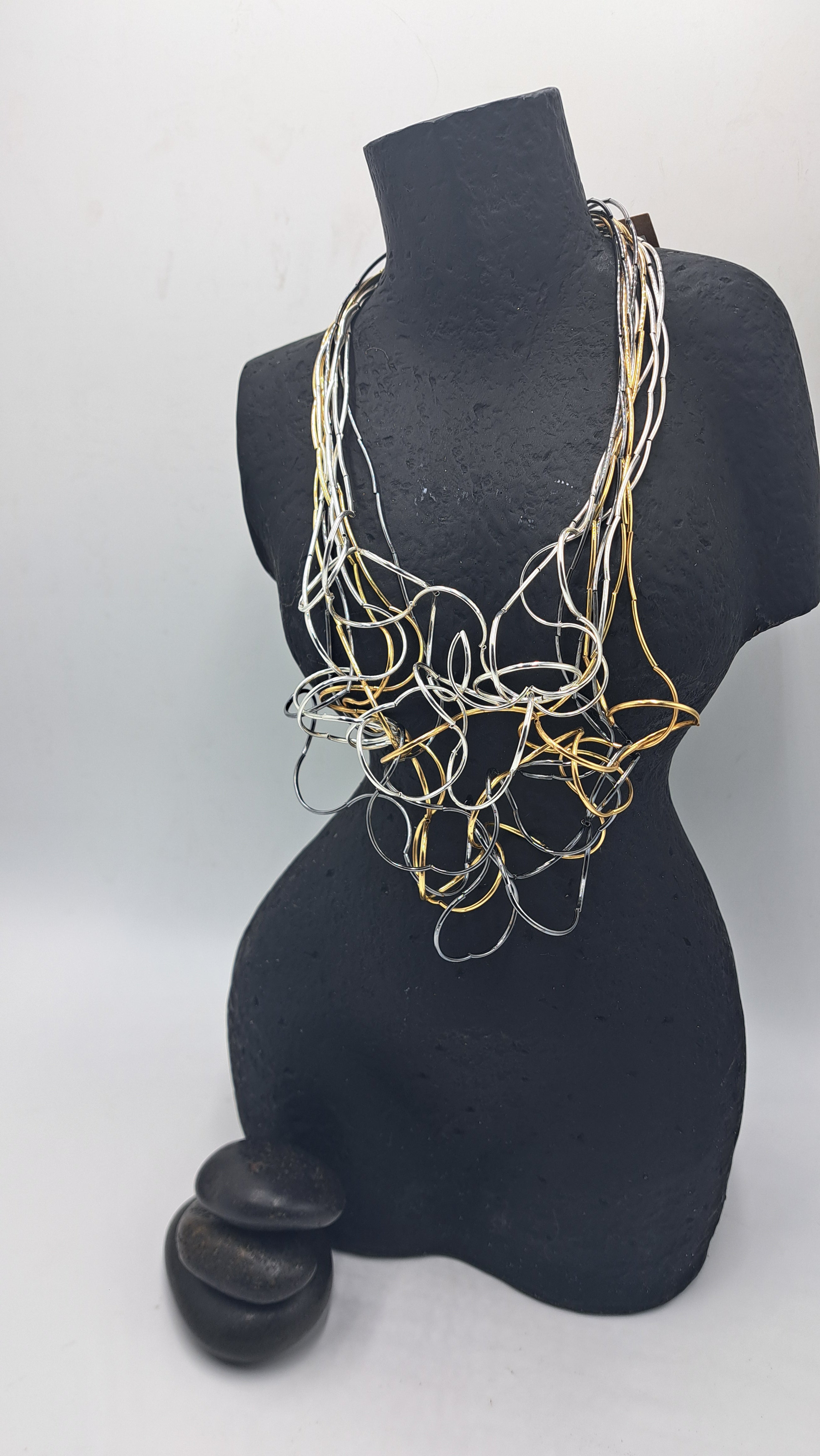 Statement Wire Choker Necklace, 3 Tone Color