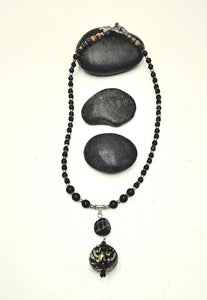 Handmade Blown Glass Pendant with Onyx Bead Detail Necklace