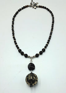 Handmade Blown Glass Pendant with Onyx Bead Detail Necklace