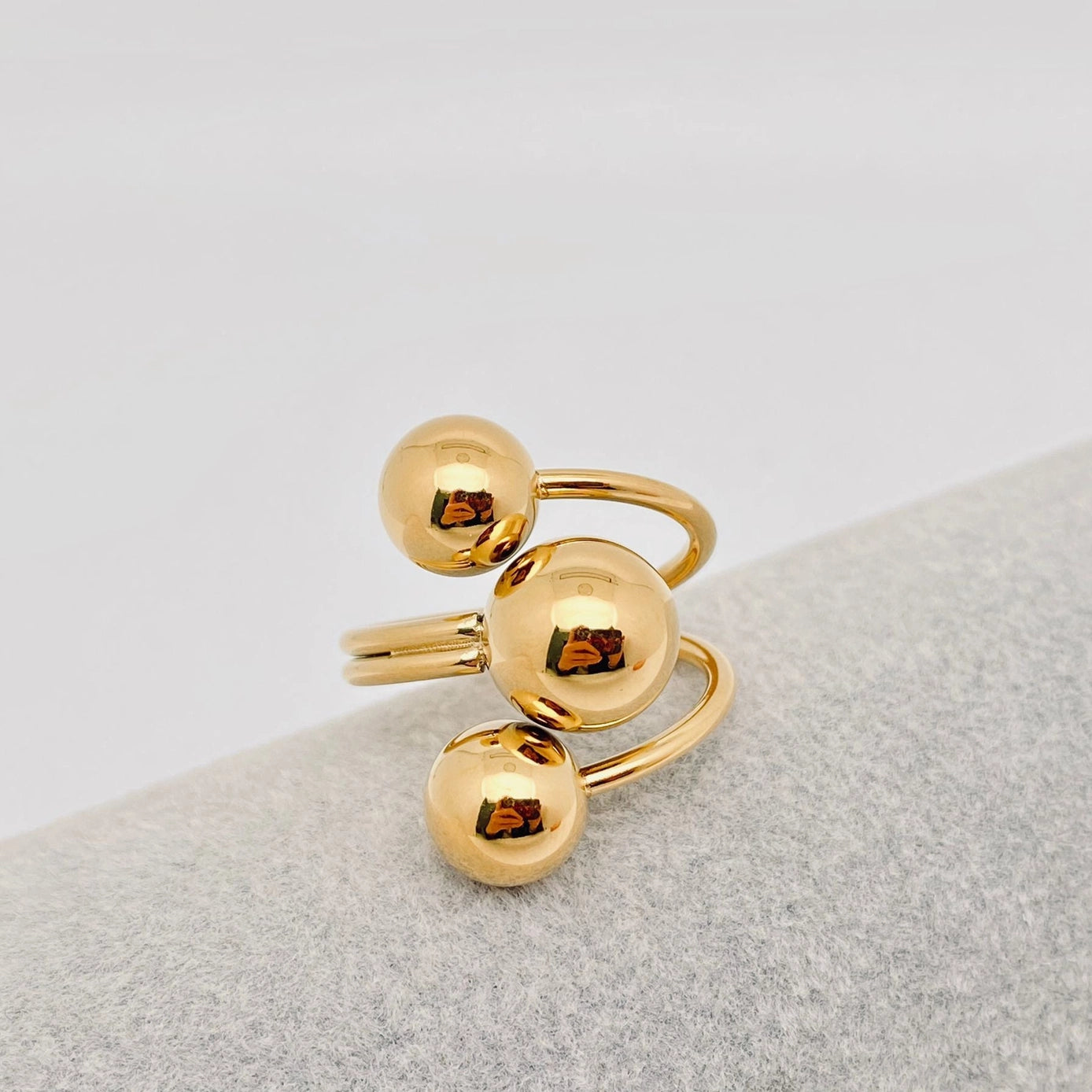 Women's Ring, Three Balls 18K Gold Plated Stainless Steel Ring