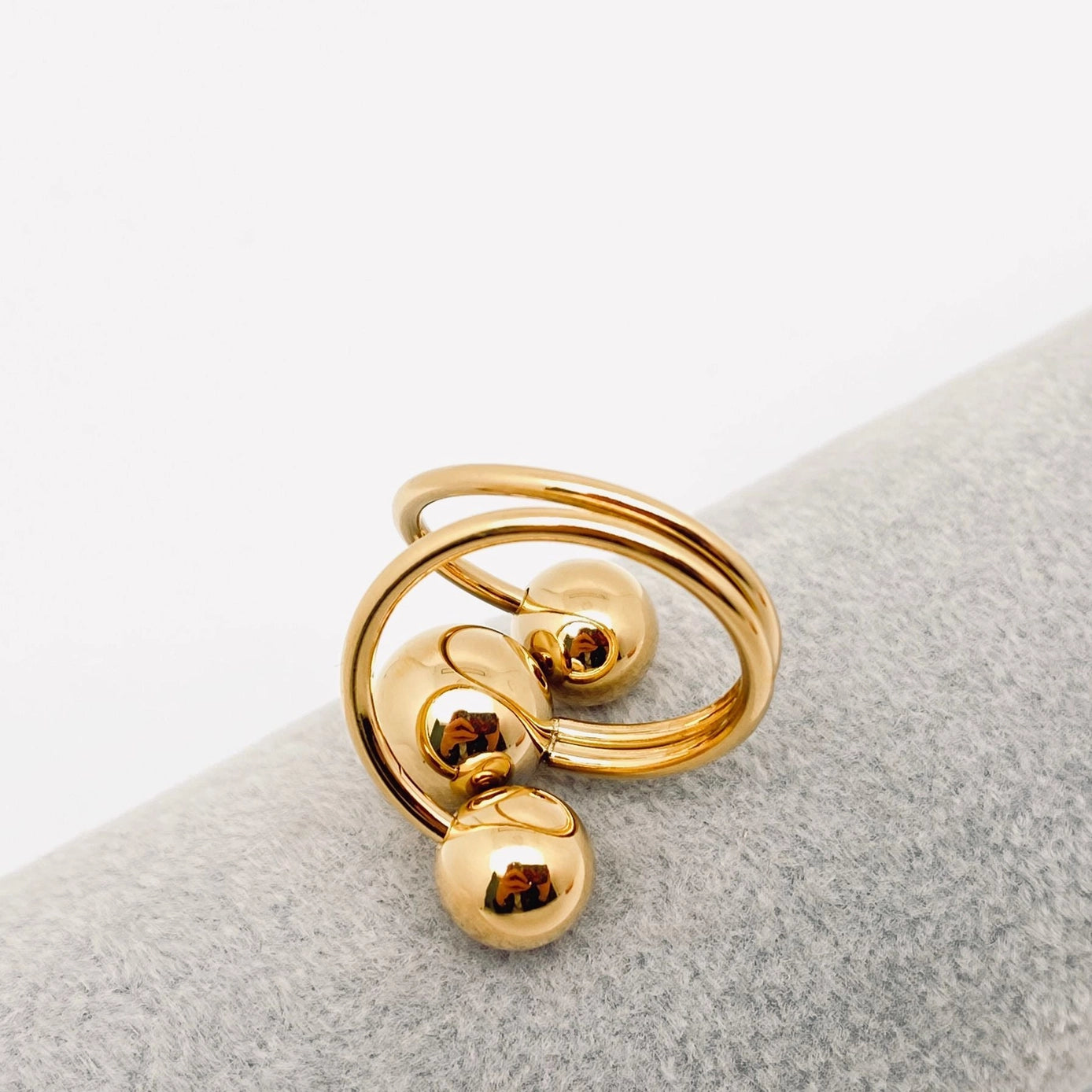 Women's Ring, Three Balls 18K Gold Plated Stainless Steel Ring