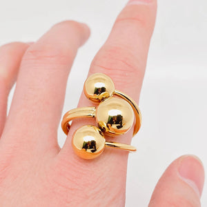 Women's Ring, Three Balls 18K Gold Plated Stainless Steel Ring
