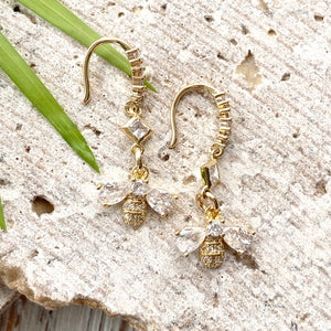 Artisan Style Queen Bee Earrings, Gold Plated with Swarovski Crystal Detail