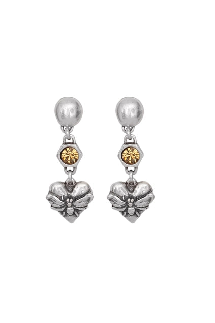 Elegant Wearable Art Earrings Heart Shape with Bee Design & Swarovski Crystal