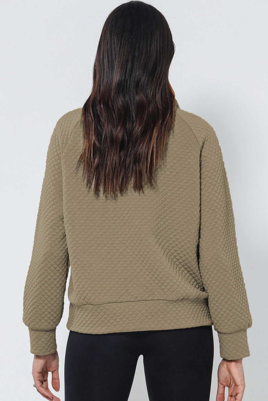 Women's Quilted Buttoned Neckline Stand Neck Pullover Sweatshirt/Top