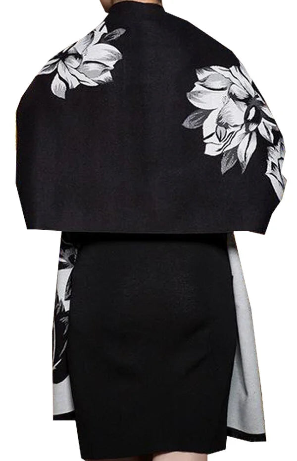 Black & White Floral Design Reversible Wrap – Artisan Shawl