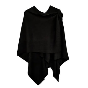 Women's Black Ruana Shawl with Shoulder Strap