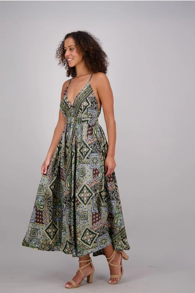 cinnamon maxi dress Paisley Cinnamon Flutter Sleeve Maxi Dress with Pockets
