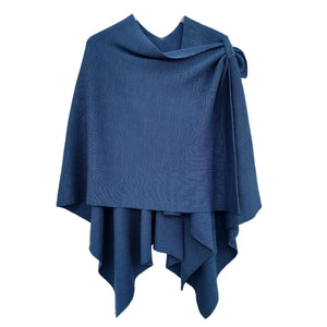 Blue Color Women's Shawl Wrap Ruana with Shoulder Strap