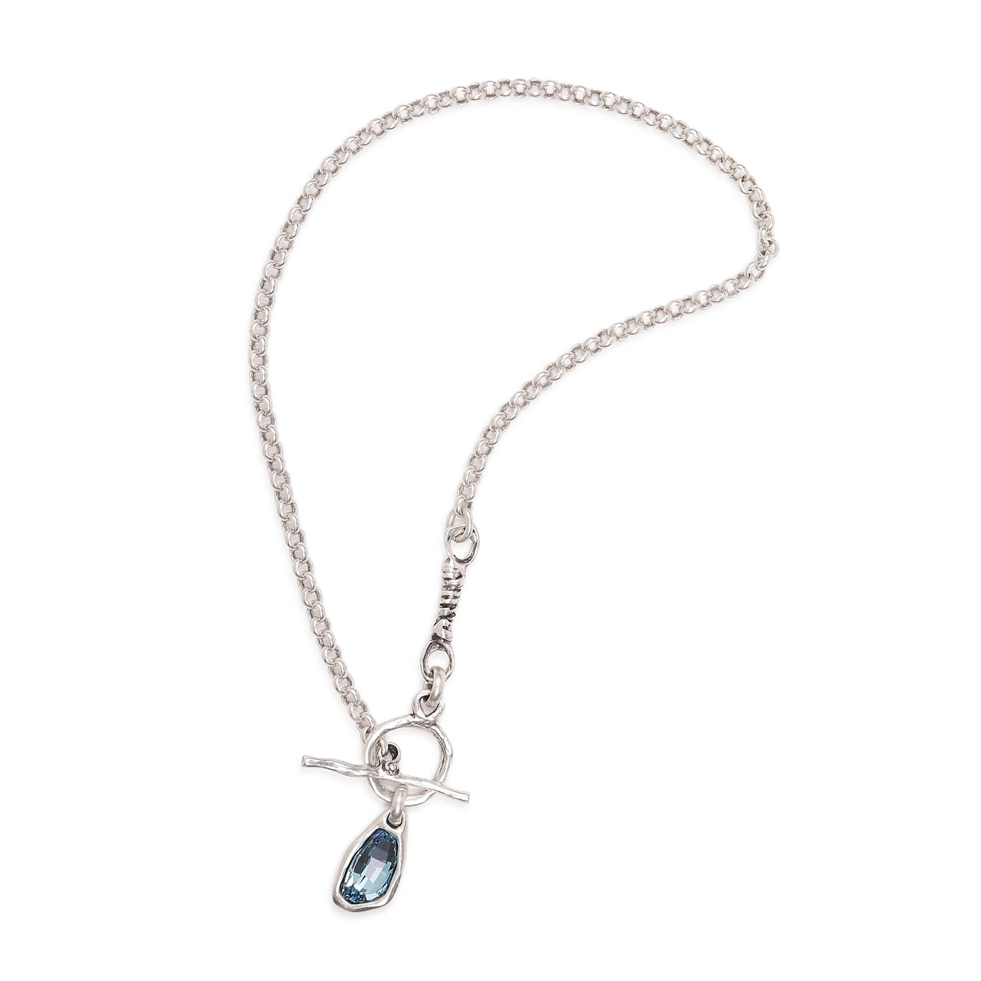 Stylish, Pewter Necklace with Blue Swarovski Crystal