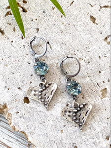 Sterling Silver Heart Shape Earrings with Swarovski Crystal