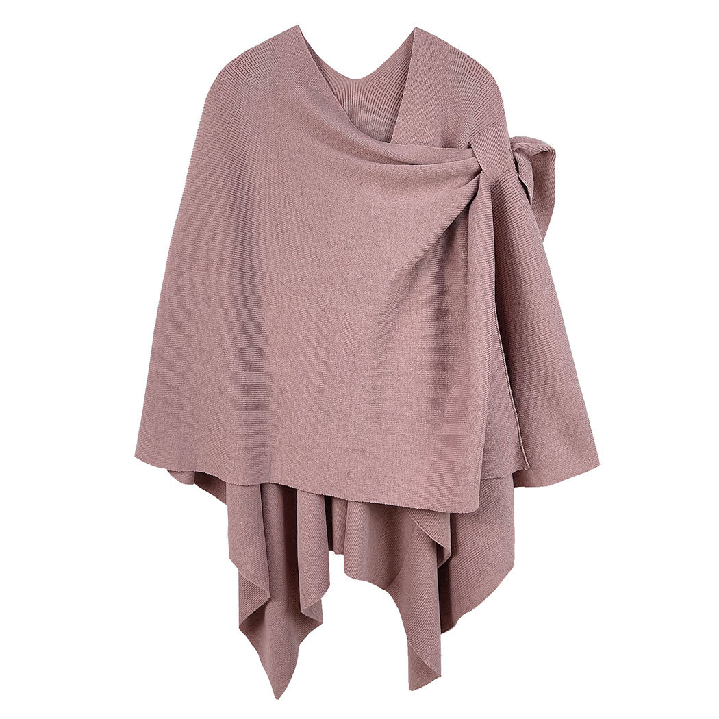 Contrast Double Striped Border with Shoulder Strap, Women's Shawl Wrap Ruana