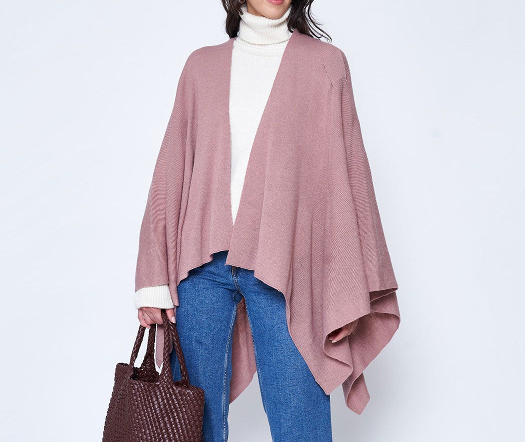 Contrast Double Striped Border with Shoulder Strap, Women's Shawl Wrap Ruana