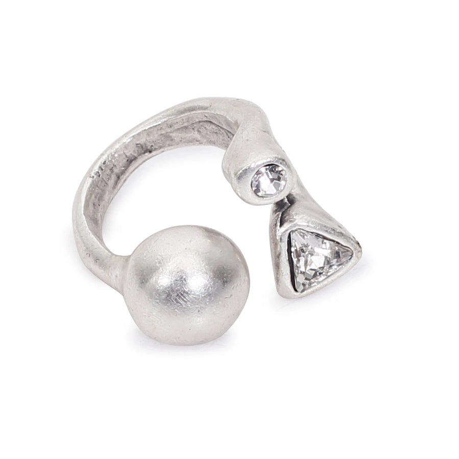 Women's Handmade Brass Ring with Sterling Silver Plating & Pewter Color Swarovski Crystals
