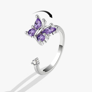 Adjustable Women's Fidget Spin Ring, Butterfly with Amethyst Stone, Sterling Silver