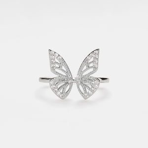 Stunning Women's Butterfly Ring in 925 Sterling Silver, Adjustable Fit