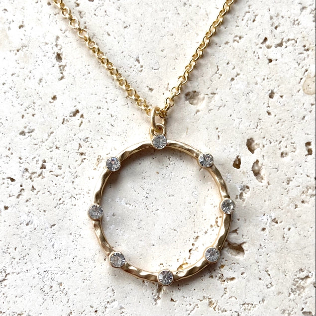 Stylish, Dainty Circle Eternity Necklace, Gold Plated with Swarovski Crystals