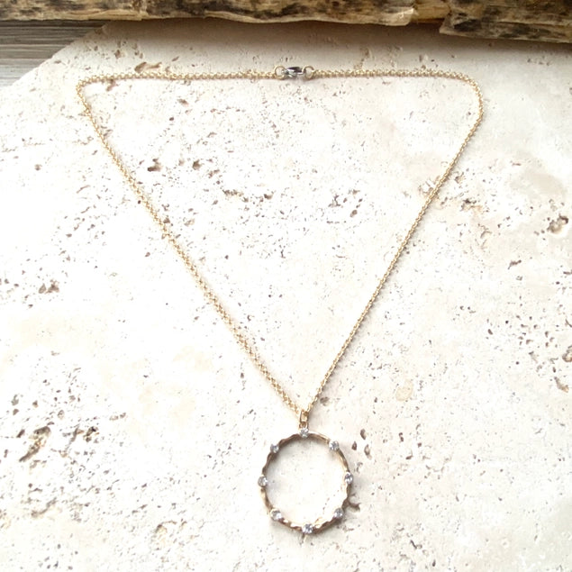 Stylish, Dainty Circle Eternity Necklace, Gold Plated with Swarovski Crystals