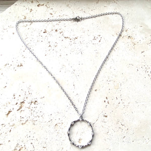 Stylish,Dainty Circle Eternity Necklace, Silver Plated with Swarovski Crystals