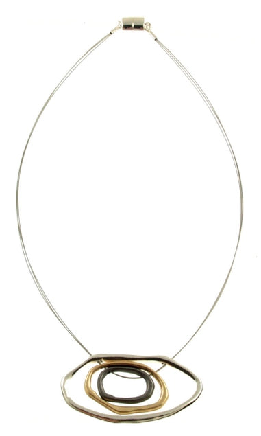 Floating Circle Necklace, 3 Tone Pewter/Gold/Silver with Magnetic Closure