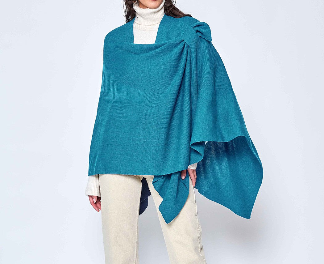 Colalt/Teal Color Ruana with Shoulder Strap