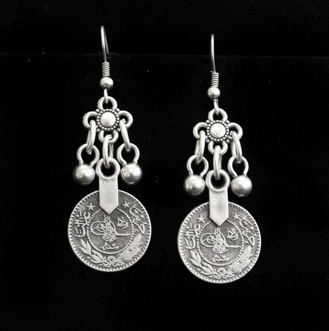 Bohemian Style Pewter Dangle Earrings