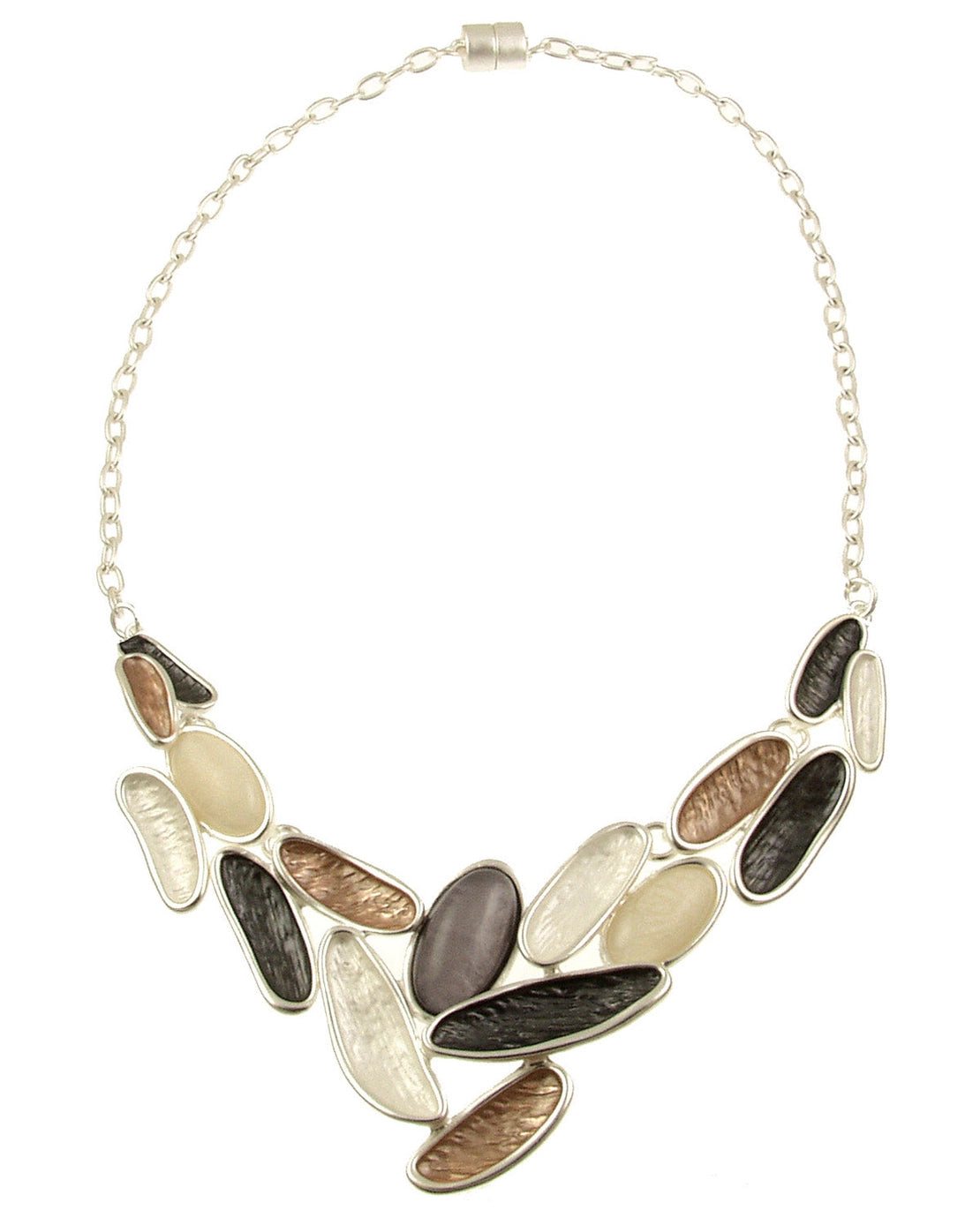 Compilation Necklace - Gray/White/Champagne with Magnetic Clasp
