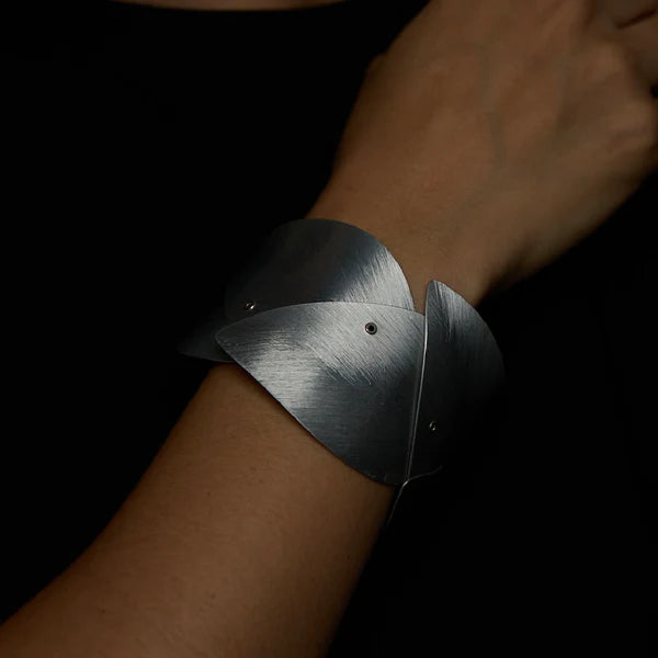 Handmade Wearable Art Sculpture Cuff Bracelet Overlapping Leaf Design