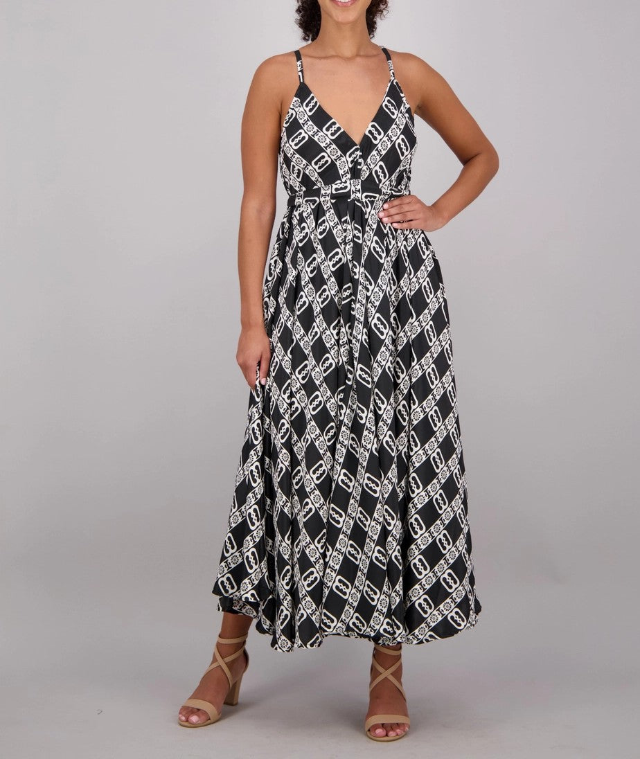 Women's Stylish African Print Maxi Dress Black & White