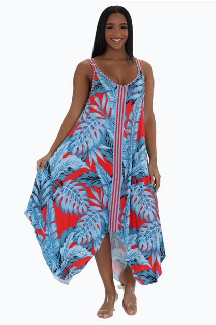Women's Printed Dress/ Coverup Asymmetric Hem