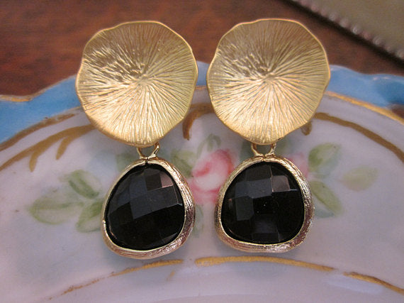 Black Onyx Earrings with 16k Gold plated Detail