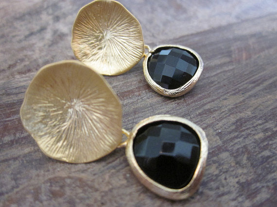 Black Onyx Earrings with 16k Gold plated Detail