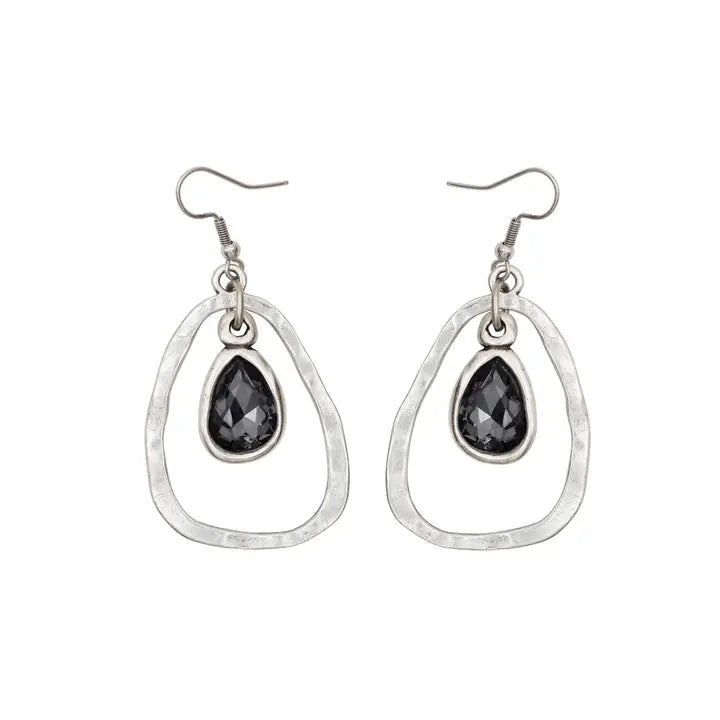 Handmade Silver-Plated Pewter Earrings with Grey Swarovski Crystal