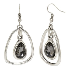 Handmade Silver-Plated Pewter Earrings with Grey Swarovski Crystal