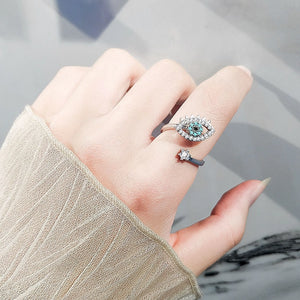 Stunning Women's Ring, Evil Eye Anxiety Fidget Spinner Ring in Sterling Silver, Adjustable