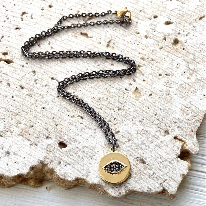 Evil Eye Necklace Protection Mixed Metal