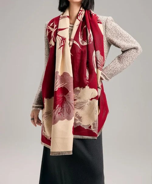 Red & Beige Reversible Wrap - Artisan Shawl