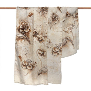 Women's Shawl Wrap Scarf, Fine Art Silk Blend Shawl Da Vinci Flower Study